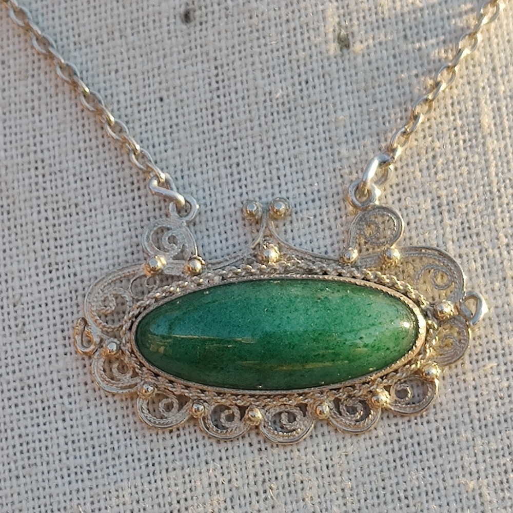 Vintage Sterling Marc Begay native malachite necklace - Picture 8 of 15